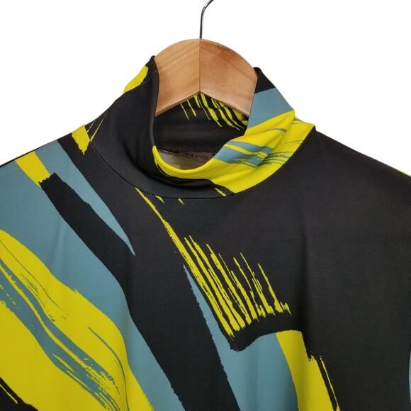 8 by Yoox NWT Womens Abstract Print Long Sleeve Turtle Neck Black Yellow Blue XL - Picture 4 of 8